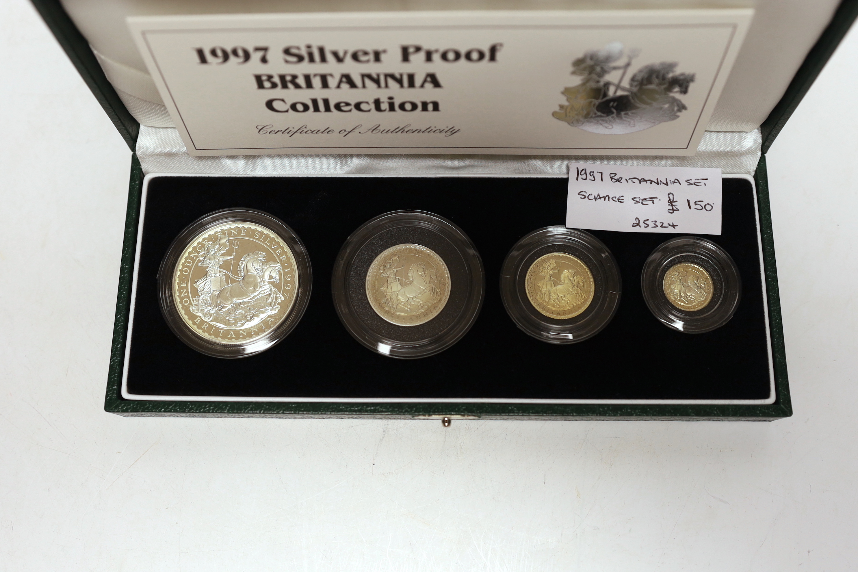 A scarce Royal Mint UK QEII Britannia silver proof collection 1997, 20p to one oz. £2, cased